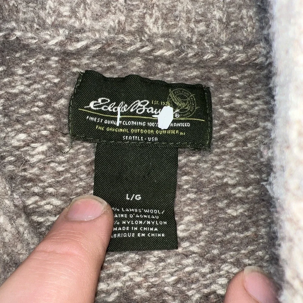 Eddie Bauer Sweater‎ Men Large Tan  Knit Hiking Cotton Shawl Collar